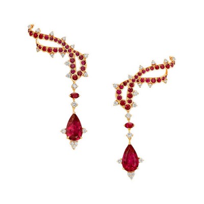 VANIA LELES-Out+of+Africa-18+Karat-Rose+Gold-White+Diamonds-Ruby-Rubelite-Climber-Earrings