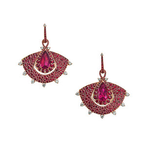 VANIA LELES-Out+of+Africa-18+Karat-Rose+Gold-White+Diamonds-Ruby-Rubelite-Fan-Earrings