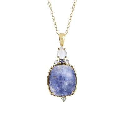 DARIA-DE-KONING #pendant #18Kgold #DumortieriteInQuartz #Cabochon #Moonstone #Tanzanite #diamond