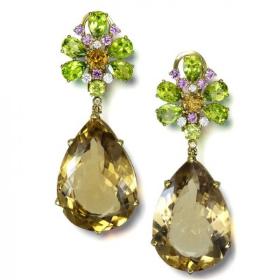ALEX SOLDIER #Earrings #Diamonds #SmokyQuartz #Peridots #PinkSapphires
