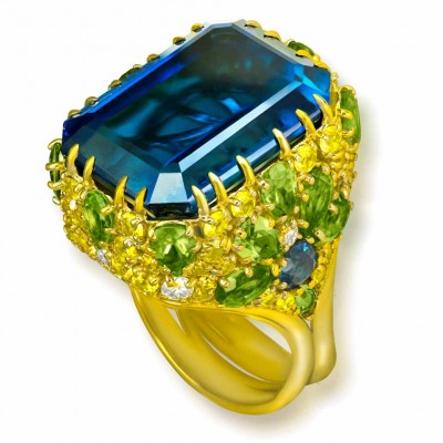 #ALEX SOLDIER #Gold Blossom Ring #London Blue Topaz #Peridot #Sapphire #Topaze #Saphir