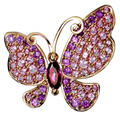 #ALEX-SOLDIER #Gold Butterfly Pin Pendant #Pink Topaz #Sapphires #Topazes roses #saphirs