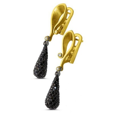 #ALEX-SOLDIER #Gold Calla earrings #Black Diamonds #Diamants noirs