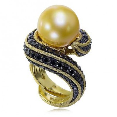 #ALEX SOLDIER #Ring #Gold Twist Ring #Golden Pearl #Diamonds #Bague #Or #Perle dorée #Diamants