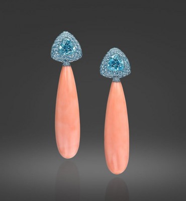 ASAEL#Angel-Skin-Coral#Aquamarine#Drop#Earrings