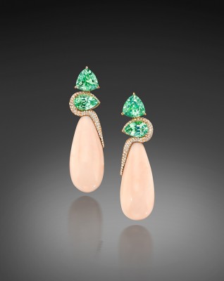 ASSAEL#Corals#Diamonds#TGreenGarnetsTsavorites#Earrings