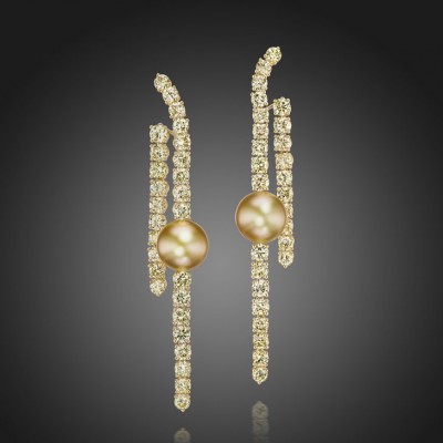 ASSAEL#GoldenSouthSeaPearl#diamonds#Earrings