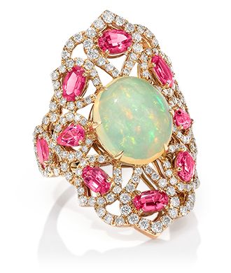 #CELLINI #Ring #pink sapphires #diamond #opal #saphirs roses #diamant #opale
