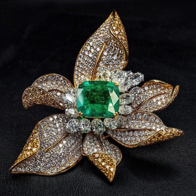 #FRED #Diamonds #50ct Emerald #Brooch