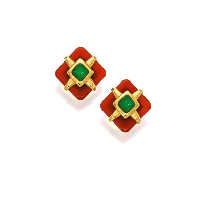 #AldoCipullo #Earclips #Gold #Cornelian #Jade