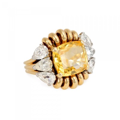 #Paul-Flato #Yellow-Sapphire #Diamond #Cocktail-Ring