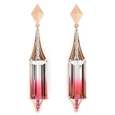 #COFFIN AND TROUT #Bicolor tourmalines #diamonds #earrings #gold