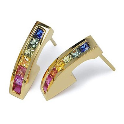 #COFFIN AND TROUT #Multi colour sapphires #Earrings #gold