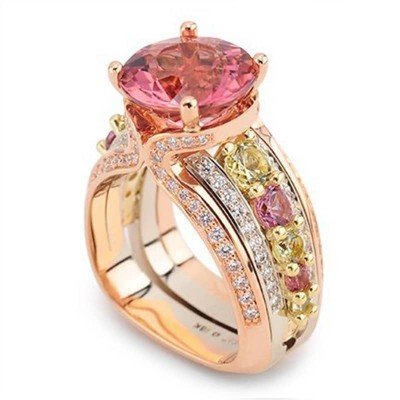 #COFFIN AND TROUT #Peach Tourmaline #Garnets #Diamonds #18K Rose, White and Green Gold