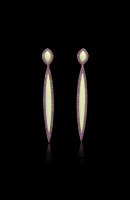 #JENNIFER RABE #Earrings #18 karat Yellow Gold #Amethysts #Lemon Chrysophrase