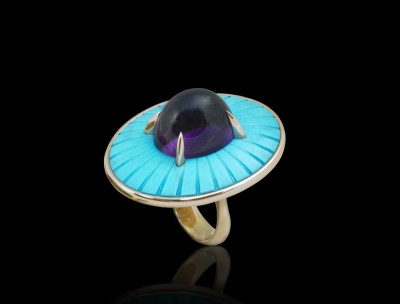 #JENNIFER RABE #Ring #18 karat Red Gold #Turquoise #Amethyst