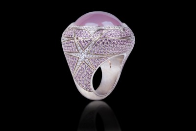 #JENNIFER RABE #Ring #18 karat White Gold #Rare Star Rose Quartz #Diamonds #Pink Sapphire
