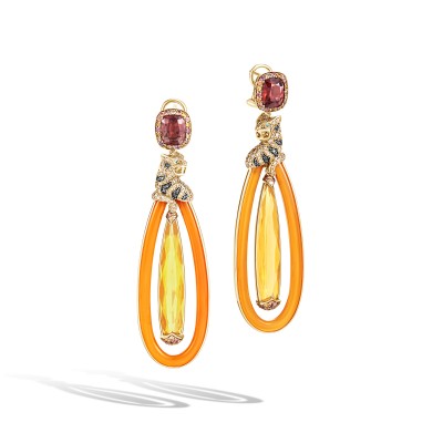 #JOHN HARDY #multicolor Spinel #Carnelian hoops #faceted Fire Opal #pavé-set brown, orange and Padparadscha Sapphires #black diamonds #champagne Diamonds