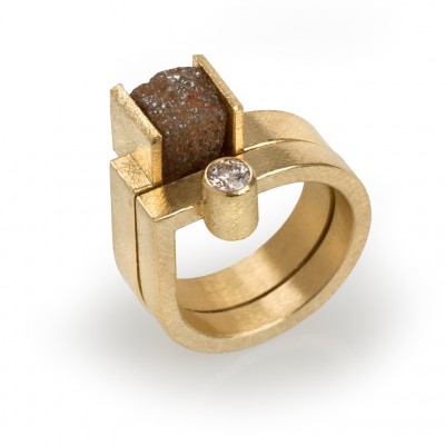 #JOSEF KOPPMANN #Yellow-Gold-Ring-with-Rough-and-White-Diamond