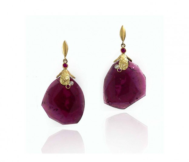 #K. MITA #Large Pink Tourmaline #Earrings #ruby #diamonds