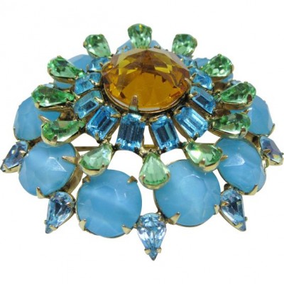 #SCHREINER #Brooch #Turquoise #Rhinestone