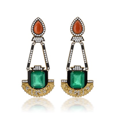#SILVIA FURMANOVICH #18k gold #diamond #emerald #onyx #earrings