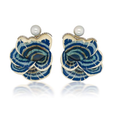 #SILVIA FURMANOVICH #18k gold #diamond #grey pearl #wood marquetry #earrings