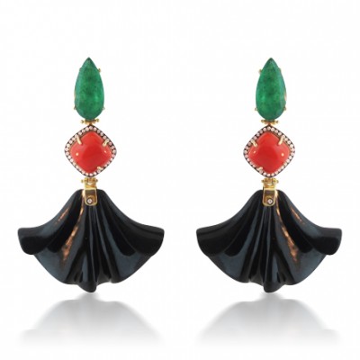 #SILVIA FURMANOVICH #18k gold #diamond #onyx #coral #emerald #earrings