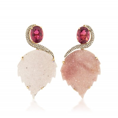 #SILVIA FURMANOVICH #18k gold #diamond #pink tourmaline #druzy agate #earrings