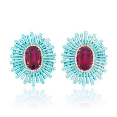 #SILVIA FURMANOVICH #18k gold #diamond #rubellite #turquoise #earrings