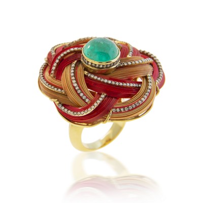 #SILVIA FURMANOVICH #Ring #18k gold #diamond #emerald #bamboo