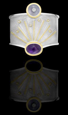 #FRIDA #Fine Jewellery.#Shield™ Collection #Cuff #Sterling Silver #Yellow Gold #Amethys #Bracelet #Améthyste