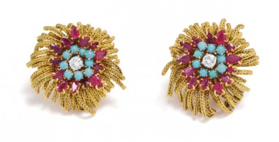 #MARCHAK #Circa 1960 #Diamond #Ruby #Turquoise #Earrings #Diamant #Rubis #Turquoise #Boucles d'oreilles