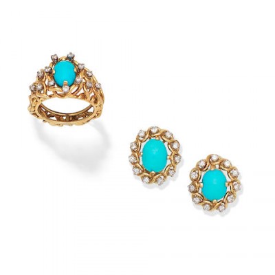 #ALAN MARTIN GARD #Ring And Earrings Set #Turquoise #Diamonds