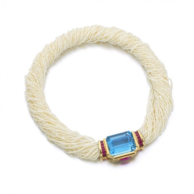 #BENOIT DE GORSKI #Aquamarine #ruby #sea pearl #necklace