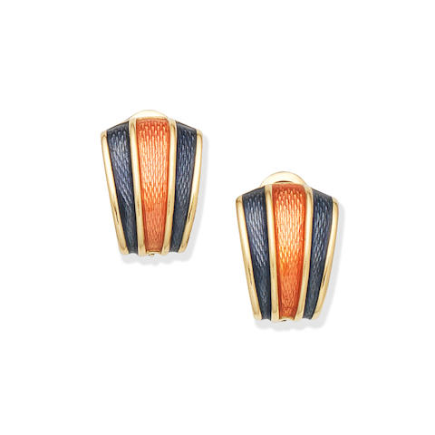 #DE VROOMEN #Earclips #Enamel #18K Gold #