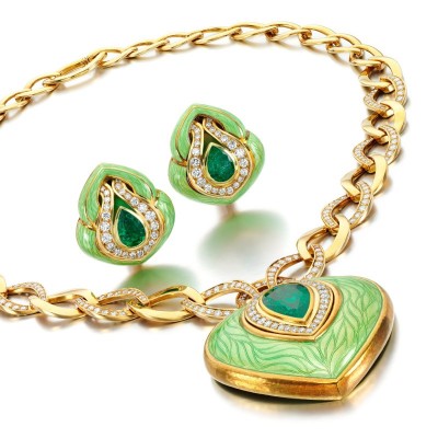 #DE VROOMEN #Emerald #enamel #diamond #demi-parure #Emeraude #Email #Diamant #2011