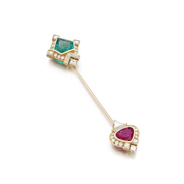 #FASANO #Emerald, ruby and diamond tie pin