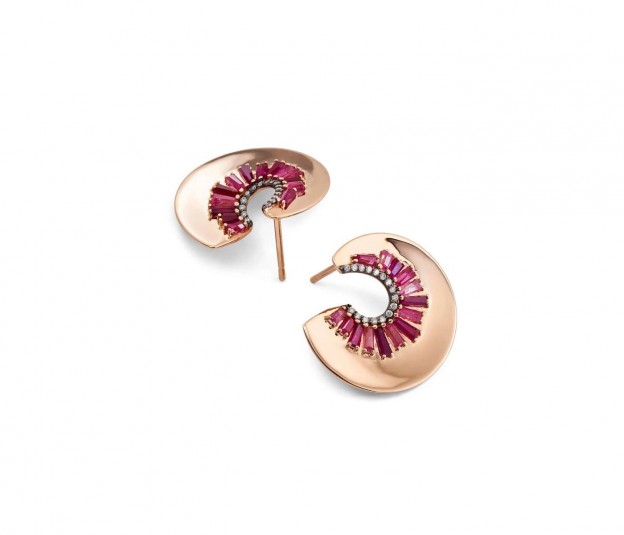 #NAK AMSTRONG #Recycled 20k rose gold #earrings #ruby #rubellite #white diamond pavé