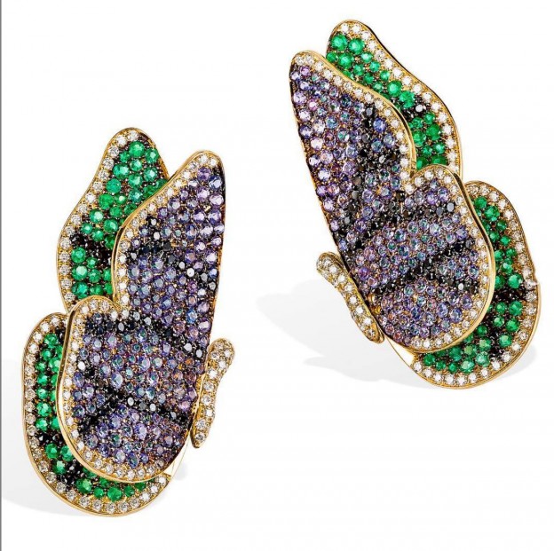 #ROSIOR #Brooch #emeralds #Sapphires #WhiteDiamonds #BlackDiamonds