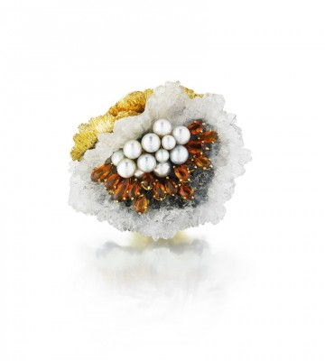#WOLFERS #Broche #Géode #CristalDeRoche #Citrines #PerlesDeCulture #RockCrystal #Geode #Citrine #CulturedPearl #Brooch