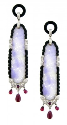 #EDWARD CHIU #jadeite #high jewellery #earrings #gold #lavender jade #black jade #ruby #diamonds
