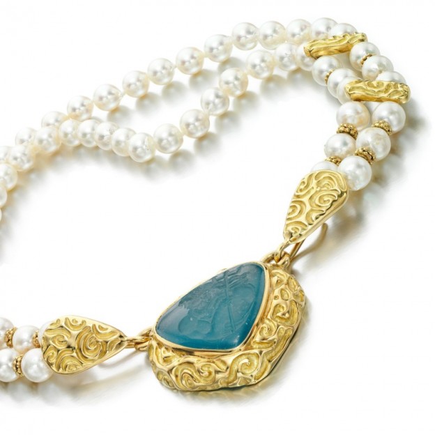 ELISABETH GAGE #Aquamarine #cultured pearl #necklace #aigue marine #perle de Culture #collier # 2010