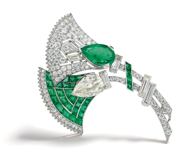 #JANESICH #Art Deco #Diamond #Emerald #Platinum #Gold #Brooch #Diamant #Emeraude #PLatine #Or #Broche #circa 1920