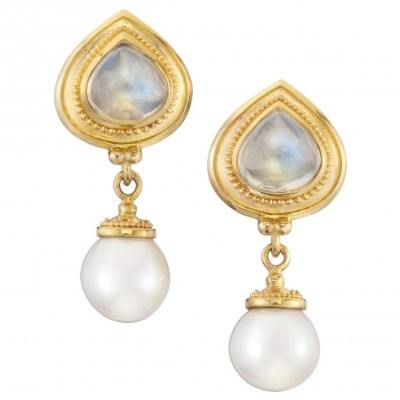 #KENT RAIBLE #18 Karat Gold #Moonstone #Pearls #Drop Earrings #gold Granulation #Pierr De Lune #Perle #Boucles d'oreilles