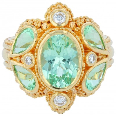 #KENT RAIBLE #Green Garnet #Cocktail Ring #Diamonds #18 Karat Gold Granulation #Grenat vert #Diamants
