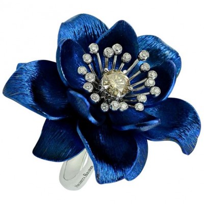 #MARGHERITA BURGENER #Brown Diamond #Diamonds #Blue Titanium #18 Kt White Gold #Happy Flower Ring #Diamant brun #diamants #Titane #Bague