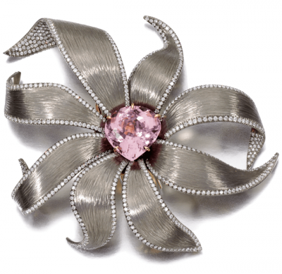 #MARGHERITA BURGENER #Floral-brooch #Kunzite #Diamonds #titanium #Broche #Diamants #Titane