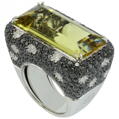 #MARGHERITA BURGENER #Ring #Heliodor Beryl #Black Diamond #White diamond #18 KT White Gold #Heliodore #diamant noir #diamant blanc #or blanc