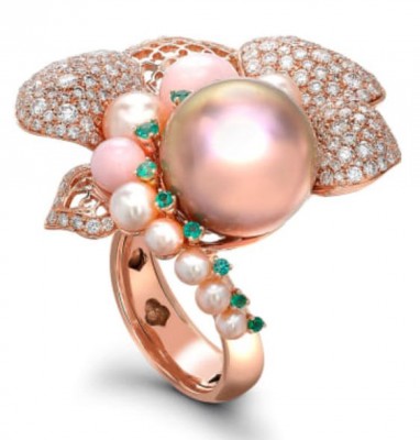 #SARAH HO #Pearl #Pink Opal #Emerald #Diamond #Ring